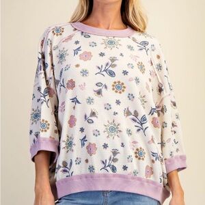 Easel Los Angeles Violet Vines Waffle Knit Short Sleeve